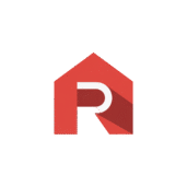 Modern logo featuring an R in a red house.